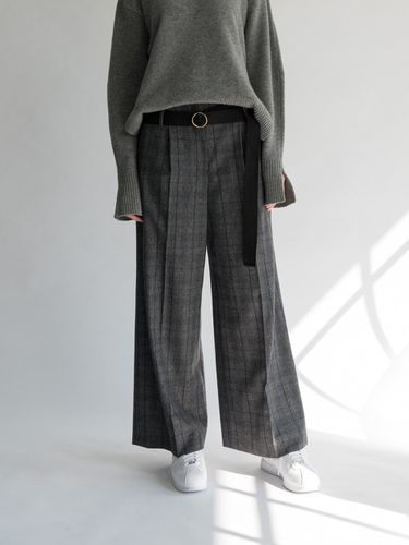 Wool Cashmere Glen Check Wide Pants_Gray - AEER - Modalova