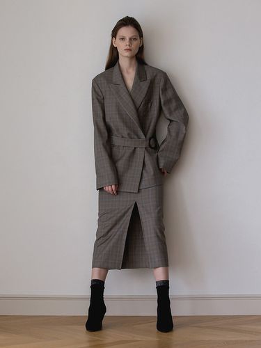 Glen Check Wool Cashmere Skirt_Beige - AEER - Modalova