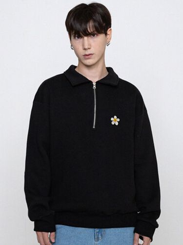 Flowerdot Embroidery Collar Half Zip-up Sweatshirt - GRAVER - Modalova