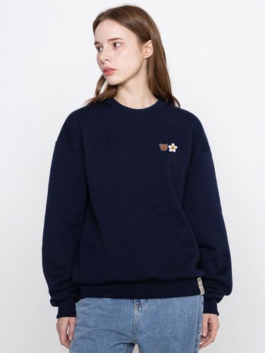 Small Flower Bear Face Embroidery Smile Sweatshirt - GRAVER - Modalova