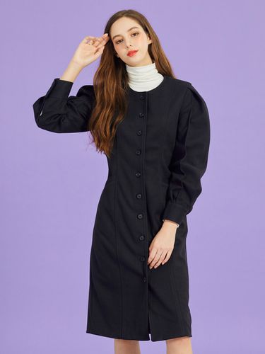 Slim-fit Fleece Long Coat [Black] - KOLEAT - Modalova