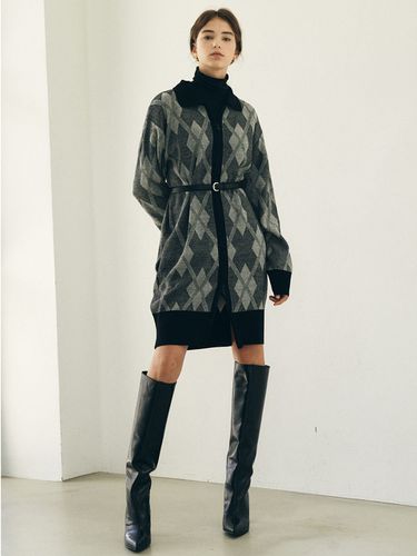 Argyle Long Zip-up Dress_Black - ADAUL - Modalova