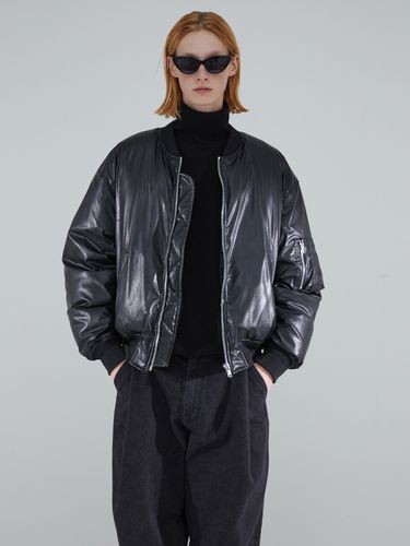 Glossy Vegan Leather Down Bomber Jacket - evener - Modalova