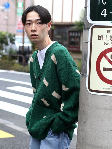 Alpaca Boucle Logo Cardigan _ Green - filobisknot - Modalova