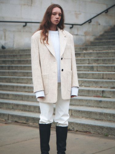 Tweed Daddy Fit Short Coat_Beige - AVA MOLLI - Modalova