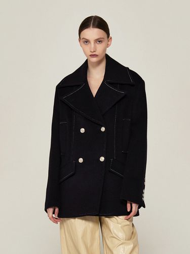 Wide Collar Double Breasted Pea Coat_D/Navy - AVA MOLLI - Modalova