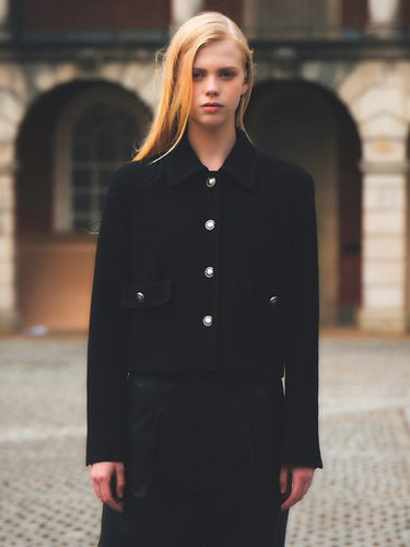 Taping Cropped Jacket (Black) - AVA MOLLI - Modalova