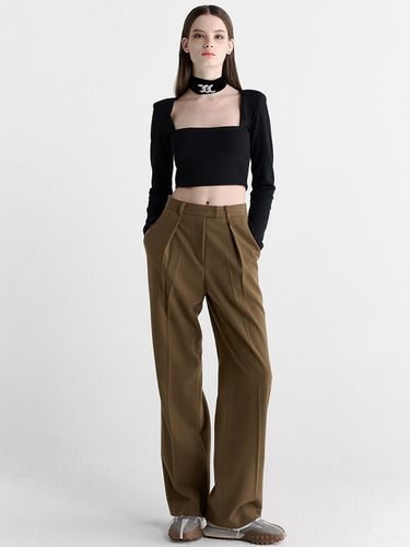 One Tuck Double Fleeced Wide Pants _Dark Beige - MaLoupe - Modalova