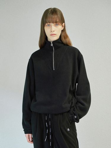 Fleece Half Zip Sweatshirt_Black - DIAGONAL - Modalova