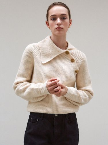 Button Open Collar Knit Top - Cream - NICK&NICOLE - Modalova