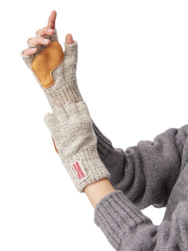 Deer Leather Padded Fingerless Wool Glove - NEWBERRY KNITTING - Modalova