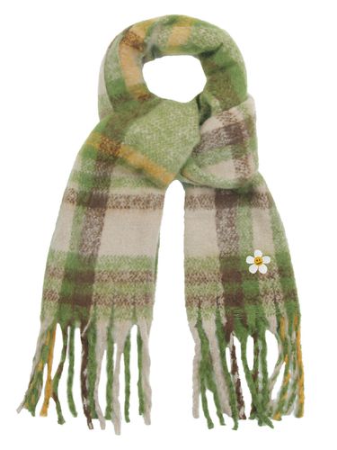 Flower Dot Embroidery Bold Check Muffler_Green - GRAVER - Modalova