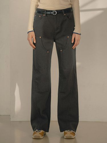 SIJN6043 Loose Fit Boot-cut Denim Pants _Dark Grey - Siyazu - Modalova