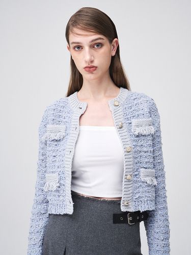 Mix Tweed Fringe Knit Cardigan _ - ETMON - Modalova