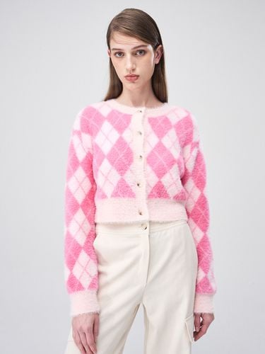 Argyle Fluffy Knit Cardigan _ Pink - ETMON - Modalova