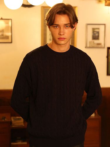 Cable Crewneck Sweater [Navy] - Bellief - Modalova