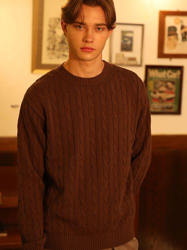 Cable Crewneck Sweater [Brown] - Bellief - Modalova