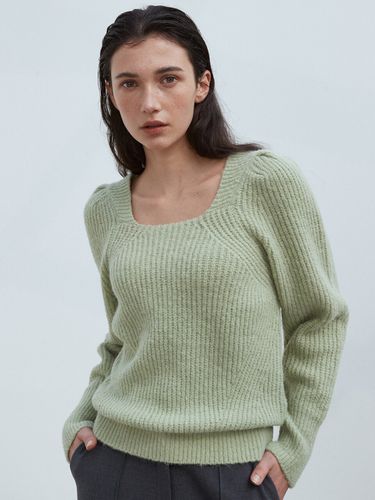 Wool Square Neck Puff Knit_Pastel Green - ouie - Modalova