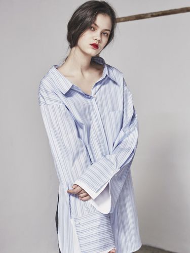 Stripe Collar Back Open Shirt _Blue - AEER - Modalova