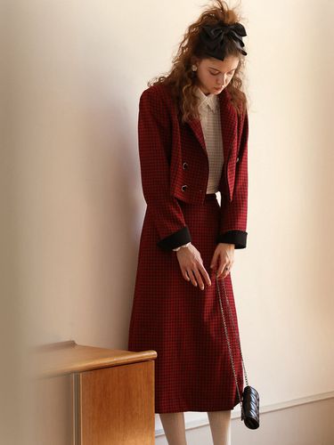 Modern Slim Fit High Waist Skirt Jacket Set Up_Red - DUNDROP - Modalova