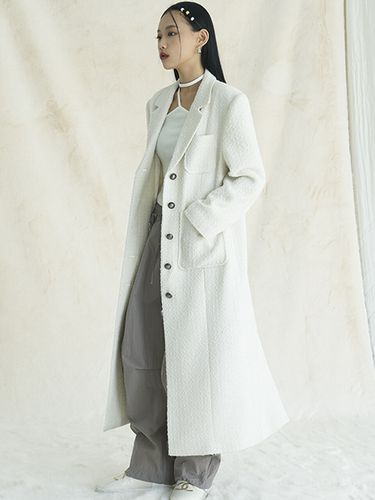 Tweed Pocket Long Coat_White - AVANDRESS - Modalova