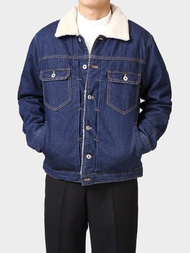 Washed Denim Sherpa Jacket (Blue) - THESTORI - Modalova