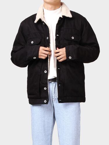 Washed Cotton Sherpa Jacket (Black) - THESTORI - Modalova