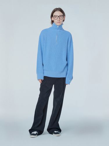 Ms Wool Knitted Half Zip-up Sweater _Blue - INSTANTFUNK - Modalova