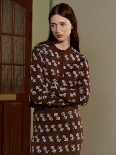 Jacquard Logo Pattern Cardigan_Brown - RAIVE - Modalova