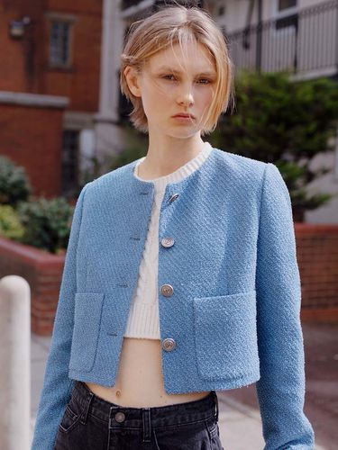 Round Neck Tweed Jacket_Blue - RAIVE - Modalova