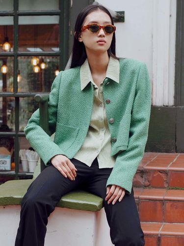 Round Neck Tweed Jacket_Green - RAIVE - Modalova