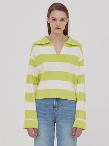 Collar Stripe Cropped Knit _Yellow Green - ahwe - Modalova