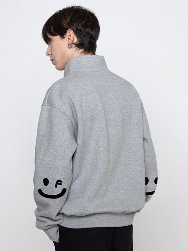 Elbow Smile Drawing Half Zip-up Sweatshirt _ Grey - GRAVER - Modalova