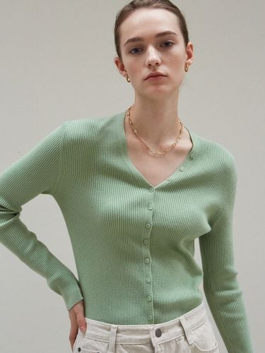 Button Slim Knit Cardigan _Light Green - NICK&NICOLE - Modalova