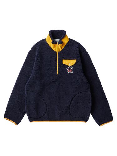 New York Logo Eco Fur Half Zip-Up Pullover_Navy - beyondcloset - Modalova