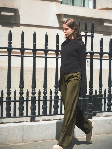 Semi Wide Wool Pants_Khaki - AVA MOLLI - Modalova