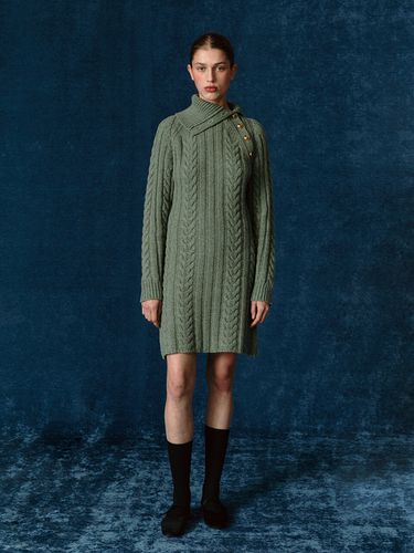 TTW Wool High Neck Cable Knit Dress - 3 Colors - MOHAN - Modalova