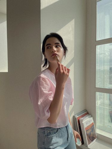 Cropped Puff Blouse _Pink - Studio Salt - Modalova