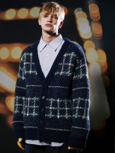 Tartan Check Cardigan (Navy) - MSKN2ND - Modalova