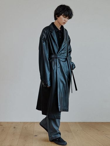 Unisex Trench Leather Coat_Black - malen - Modalova