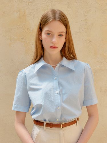 Cotton Shirring Shirt (Sky Blue) - YUPPE - Modalova