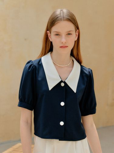 Crop Color Shirt (Navy) - YUPPE - Modalova