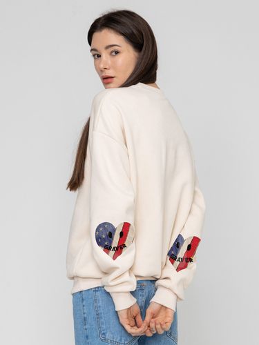 Elbow Smile American Flag Heart Sweatshirt_Cream - GRAVER - Modalova