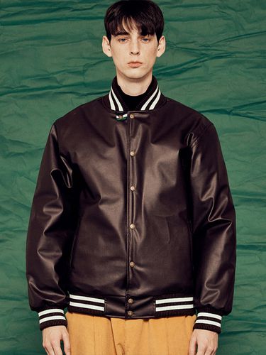 Leather Varsity Jacket _ Brown - FFEFF STUDIO - Modalova