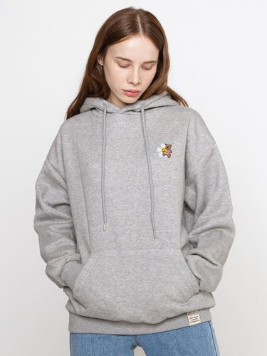 Flower Hug Bear Embroidery Hoodie_Grey - GRAVER - Modalova