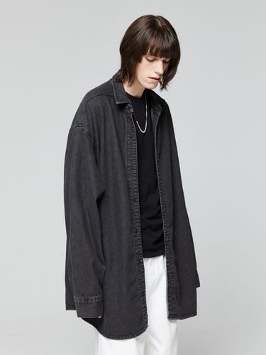 Oversized fit Washed Denim Long Shirt Jacket_Black - V2 - Modalova