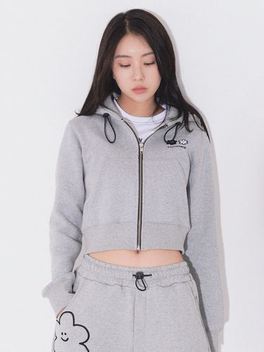 Daisy Cropped Zip-up Hoodie _ Grey - PIECEMAKER - Modalova