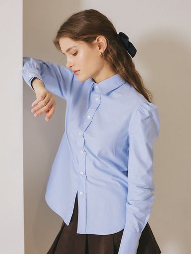 Mini Rose Embroidered Cotton Shirt _ Blue - VEM.VER - Modalova