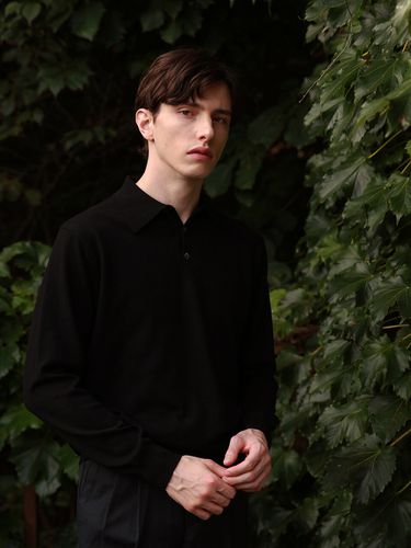 Soft Long Sleeve Polo Knit _ Black - Bellief - Modalova