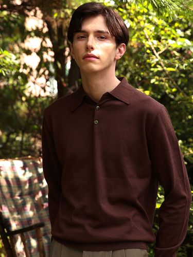 Soft Long Sleeve Polo Knit _ Brown - Bellief - Modalova